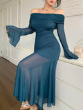  | SHEIN Joudiya Elegant Sheer Mesh Splicing Off-Shoulder Flared Sleeve Fitted Sexy Mermaid Midi Dress | Dress | Shein | OneHub