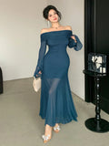  | SHEIN Joudiya Elegant Sheer Mesh Splicing Off-Shoulder Flared Sleeve Fitted Sexy Mermaid Midi Dress | Dress | Shein | OneHub
