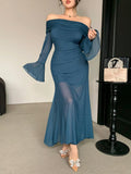  | SHEIN Joudiya Elegant Sheer Mesh Splicing Off-Shoulder Flared Sleeve Fitted Sexy Mermaid Midi Dress | Dress | Shein | OneHub