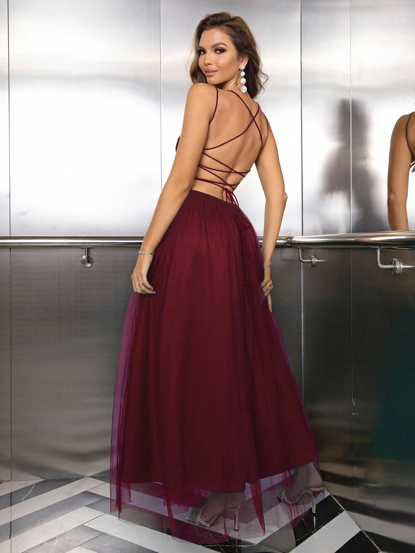 SHEIN Joyfunear Contrast Sequin Mesh Overlay Cami Party Dress Prom Dresses For Women