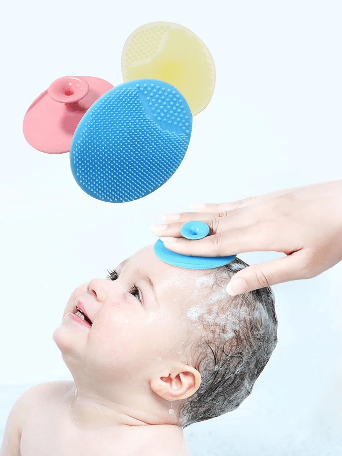  | SHEIN KUNT 3Pcs/4Pcs Baby Pink + Yellow + Blue Silicone Hair Washing Brush, Soft Small Size Skin Safe Bathing Brush | Brush | Shein | OneHub