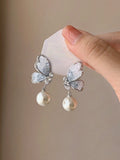SHEIN Korean Elegant Pearl Flower Vintage Stud Earrings, Niche Personalized Versatile Jewelry Accessories