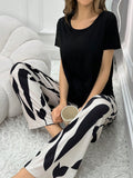 SHEIN Ladies' Simple & Fashionable Casual Short Sleeve Top & Pants Pajama Set