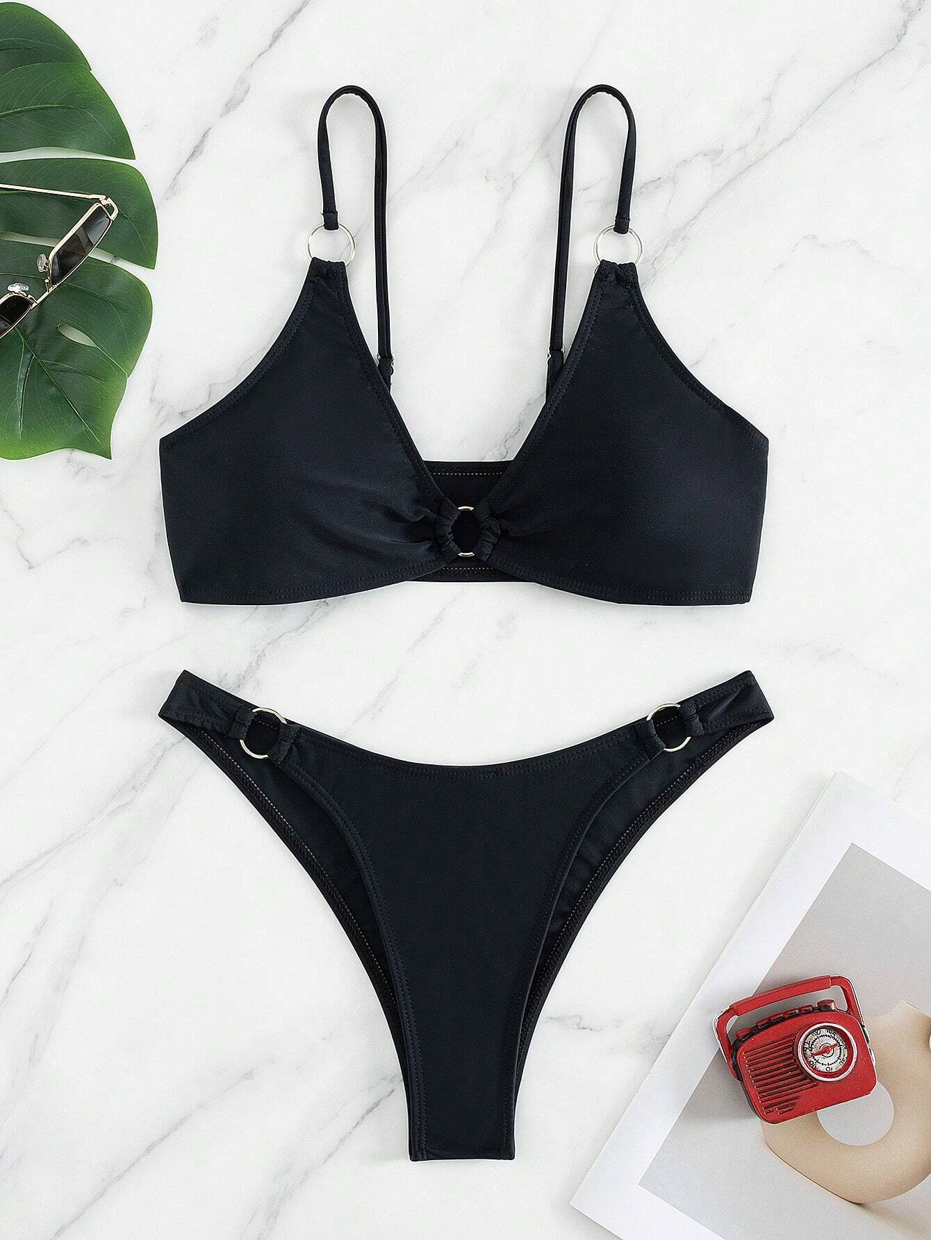  | SHEIN Ladies' Solid Color Circular Ring Connection Separated Swimsuit, 2pcs/Set | Lingerie | Shein | OneHub