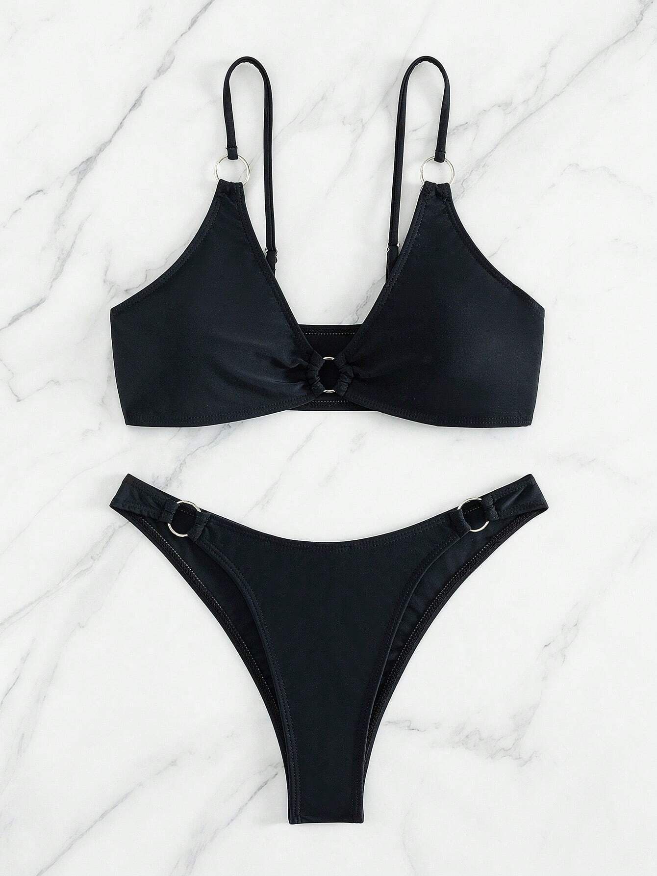  | SHEIN Ladies' Solid Color Circular Ring Connection Separated Swimsuit, 2pcs/Set | Lingerie | Shein | OneHub