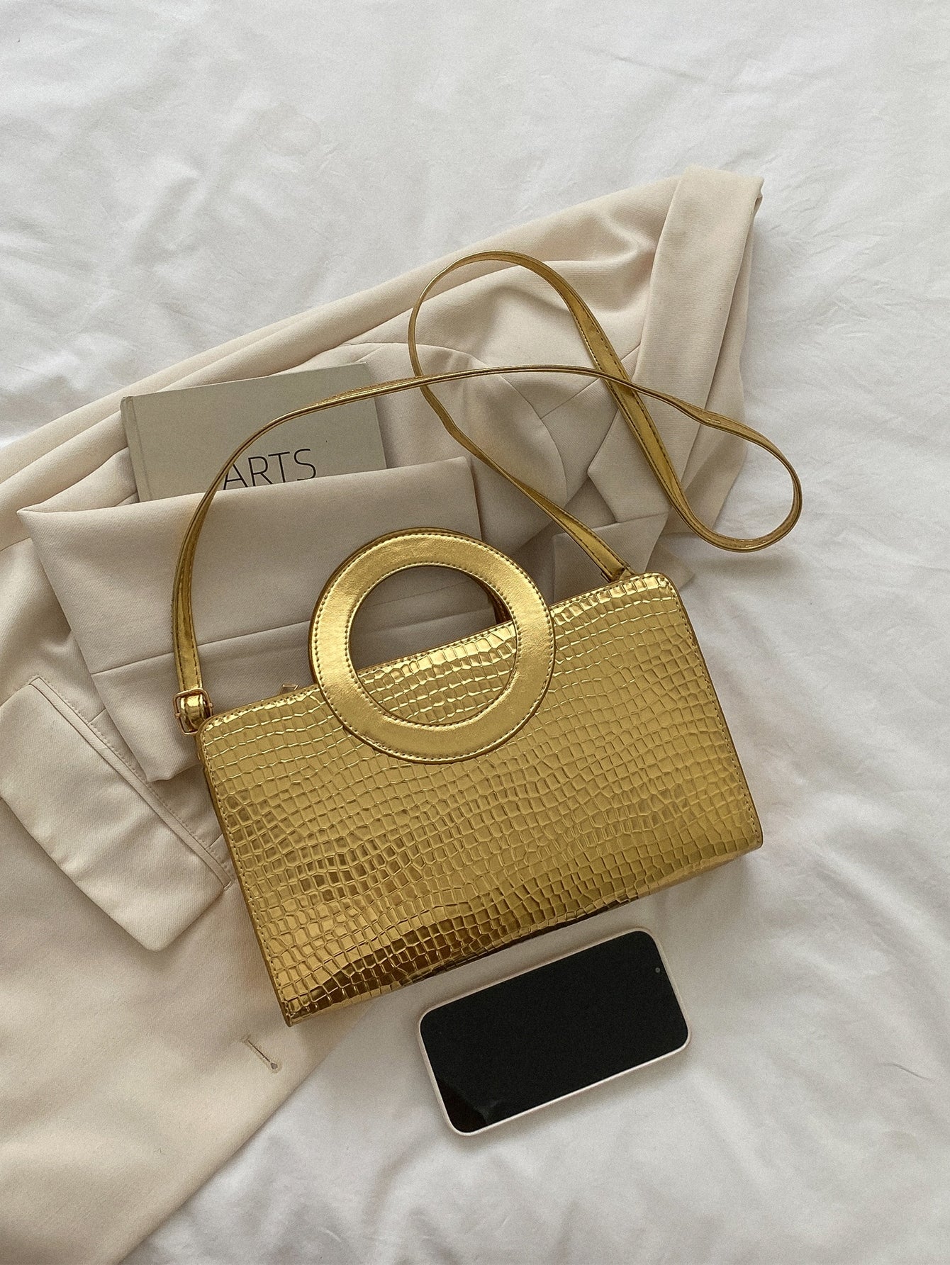  | SHEIN Lightweight,Business Casual Metallic Crocodile Embossed Top Ring Square Bag | Bags | Shein | OneHub