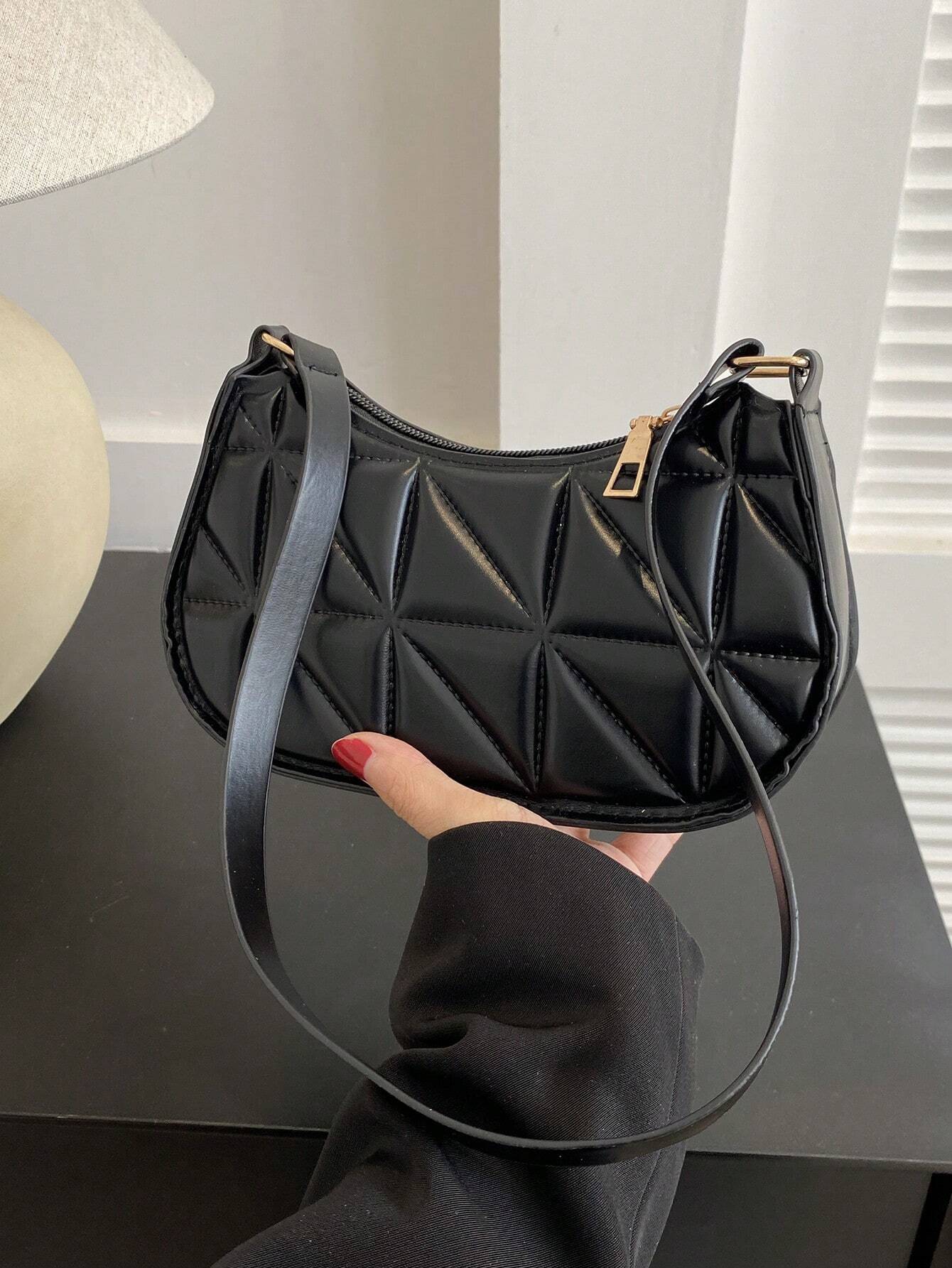  | SHEIN Lightweight,Business Casual New Arrival Ladies' Black Pu Material Plaid Zipper Shoulder Bag | Bags | Shein | OneHub