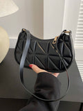  | SHEIN Lightweight,Business Casual New Arrival Ladies' Black Pu Material Plaid Zipper Shoulder Bag | Bags | Shein | OneHub