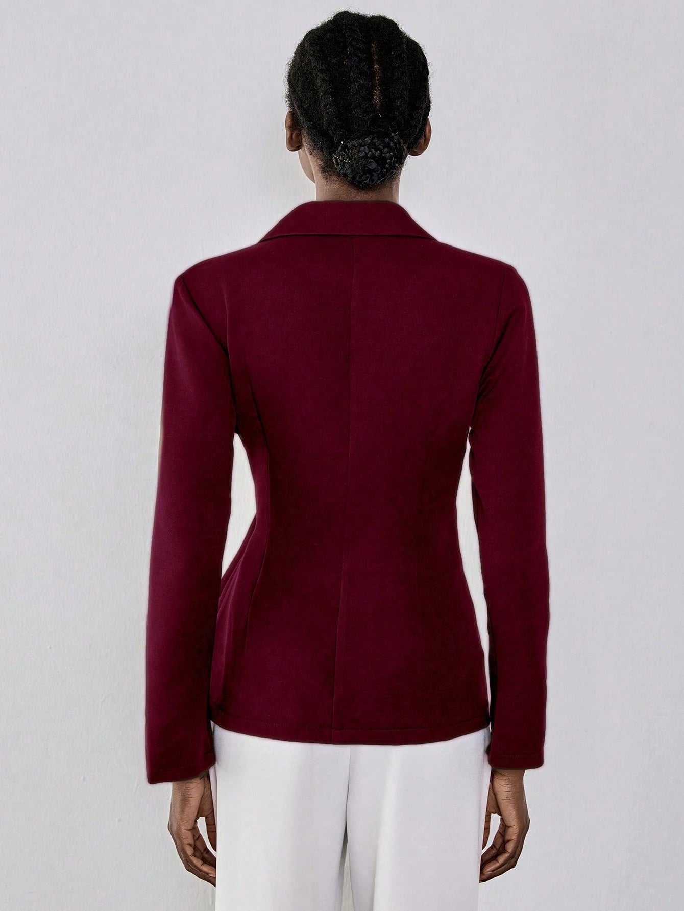  | SHEIN Lumivelle Women's Elegant Red Violet Woven Fabric Blazer: Long Sleeve, Lapel Neckline, And Asymmetrical Hem With Wrap Details Fall Cloth For Women | Blazer | Shein | OneHub