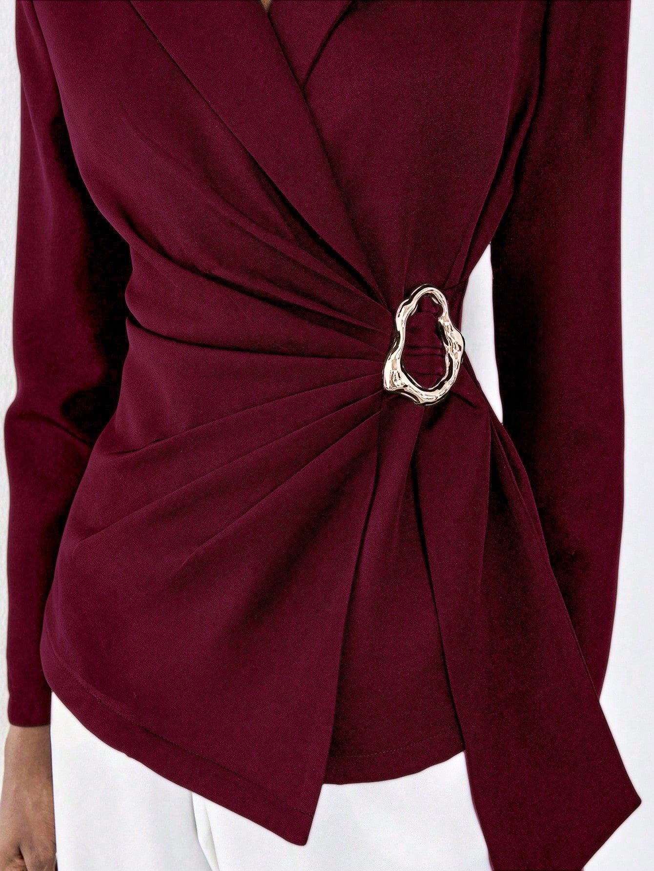  | SHEIN Lumivelle Women's Elegant Red Violet Woven Fabric Blazer: Long Sleeve, Lapel Neckline, And Asymmetrical Hem With Wrap Details Fall Cloth For Women | Blazer | Shein | OneHub