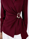  | SHEIN Lumivelle Women's Elegant Red Violet Woven Fabric Blazer: Long Sleeve, Lapel Neckline, And Asymmetrical Hem With Wrap Details Fall Cloth For Women | Blazer | Shein | OneHub