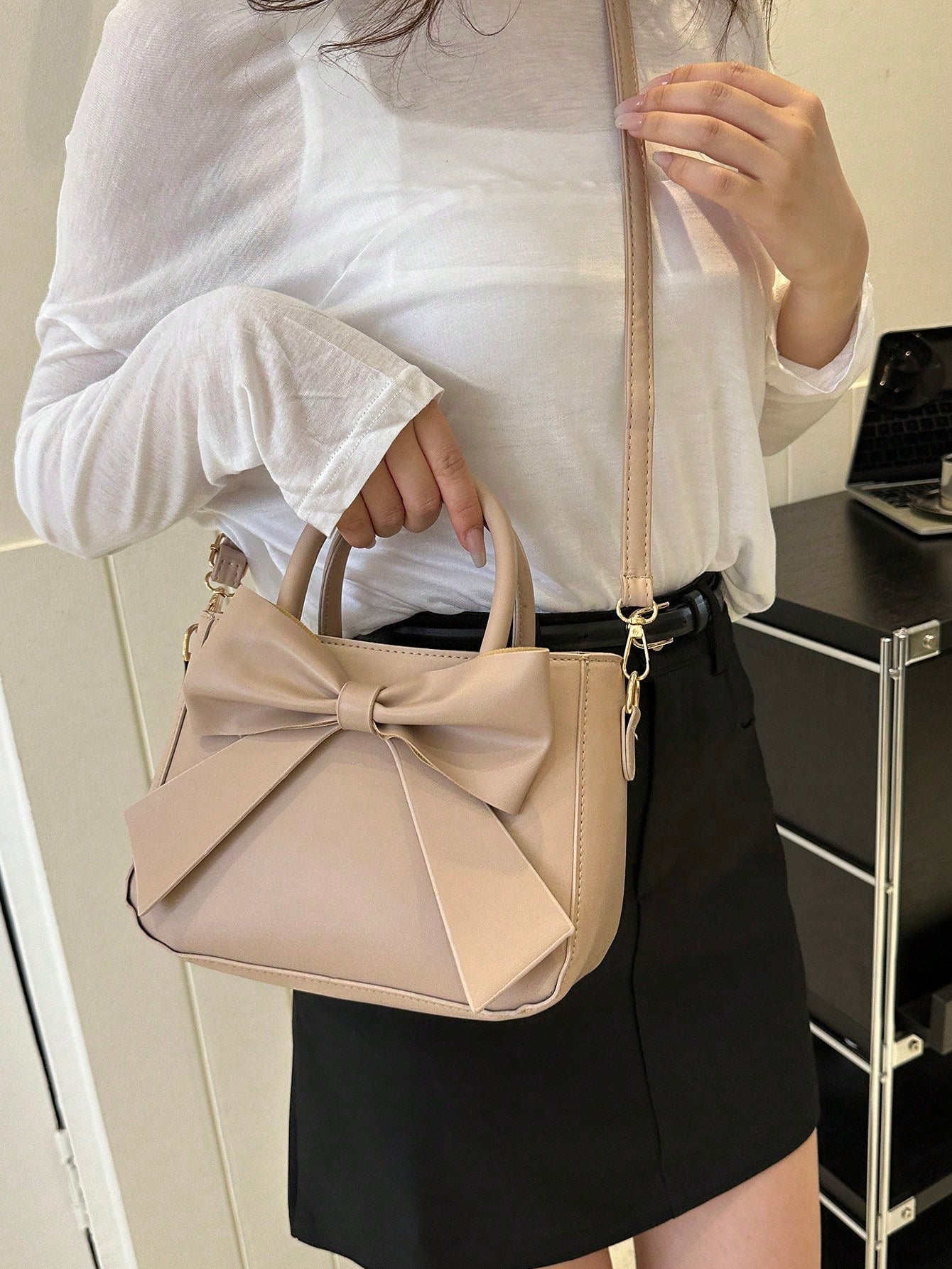  | SHEIN Luxurious Bow Decor Handbag - Women's Double Handle Purse, Small Faux Leather Crossbody Bag for Fashionable Women | Bags | Shein | OneHub