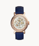 Fossil Original Boyfriend Blue Leather Strap Skeleton Dial Automatic Watch for Women - ME3086