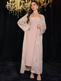 SHEIN Modelyn 2pcs Embroidered Sequin Solid Elegant Romantic Sheer Sleeve Dress Set