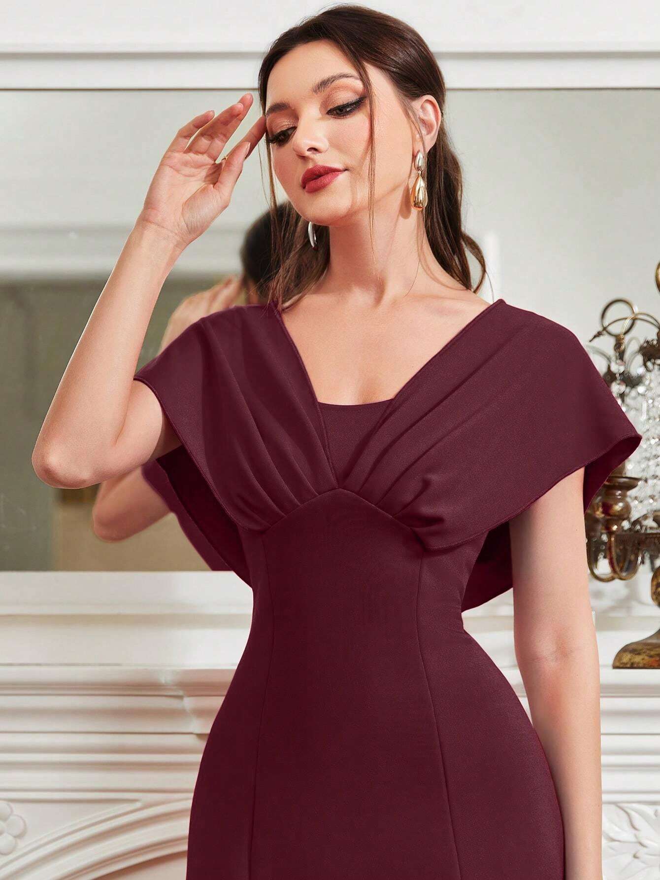  | SHEIN Modely Burgundy Red Ladies' Solid Color Simple Arabian Daily Modest Long Sleeve Dress Long Evening Dresses | Dress | Shein | OneHub