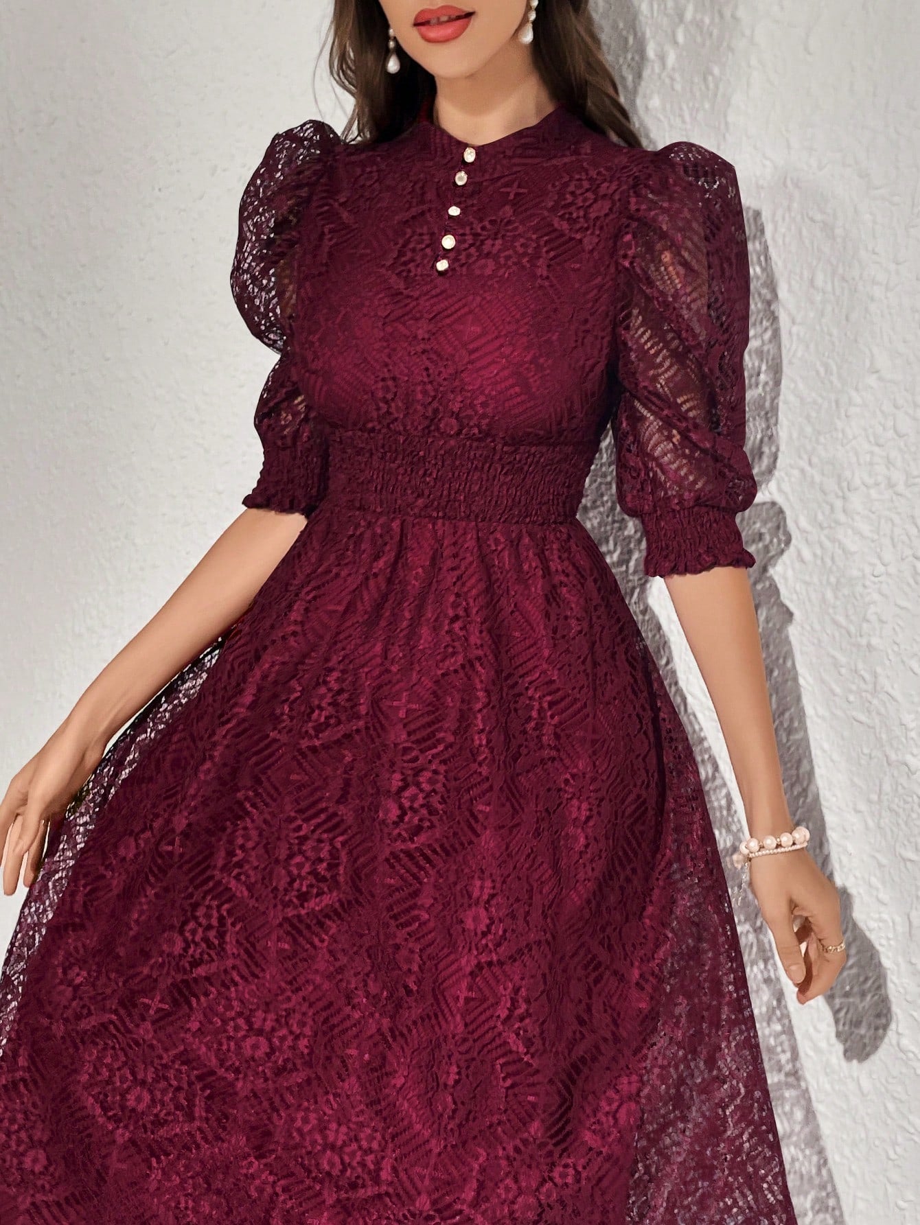  | SHEIN Modelyn Lace Panel Buttoned Detailing Waist Cinched Vintage Dress, Elegant Evening Party Dress | Dress | Shein | OneHub
