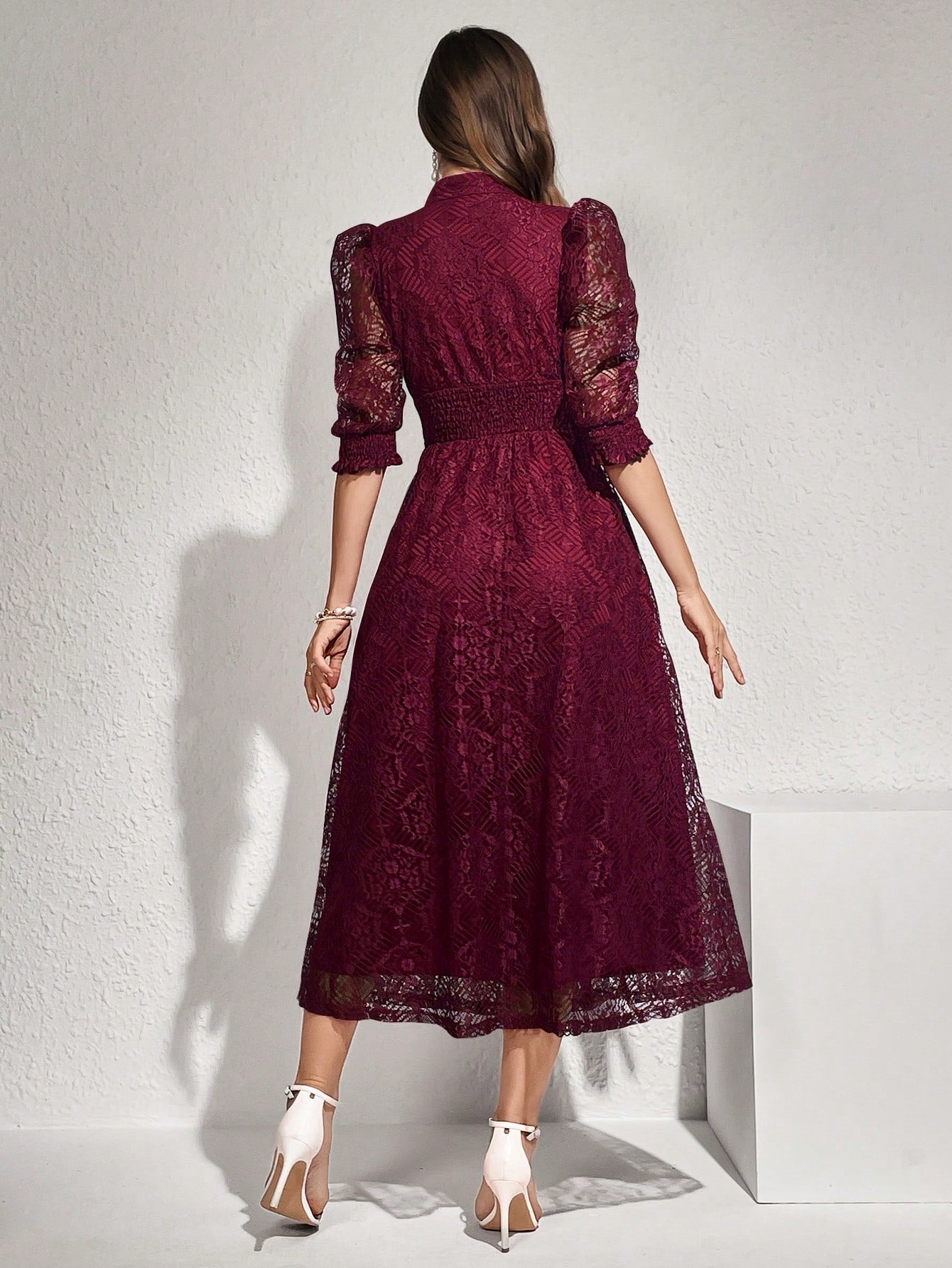  | SHEIN Modelyn Lace Panel Buttoned Detailing Waist Cinched Vintage Dress, Elegant Evening Party Dress | Dress | Shein | OneHub