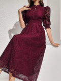  | SHEIN Modelyn Lace Panel Buttoned Detailing Waist Cinched Vintage Dress, Elegant Evening Party Dress | Dress | Shein | OneHub