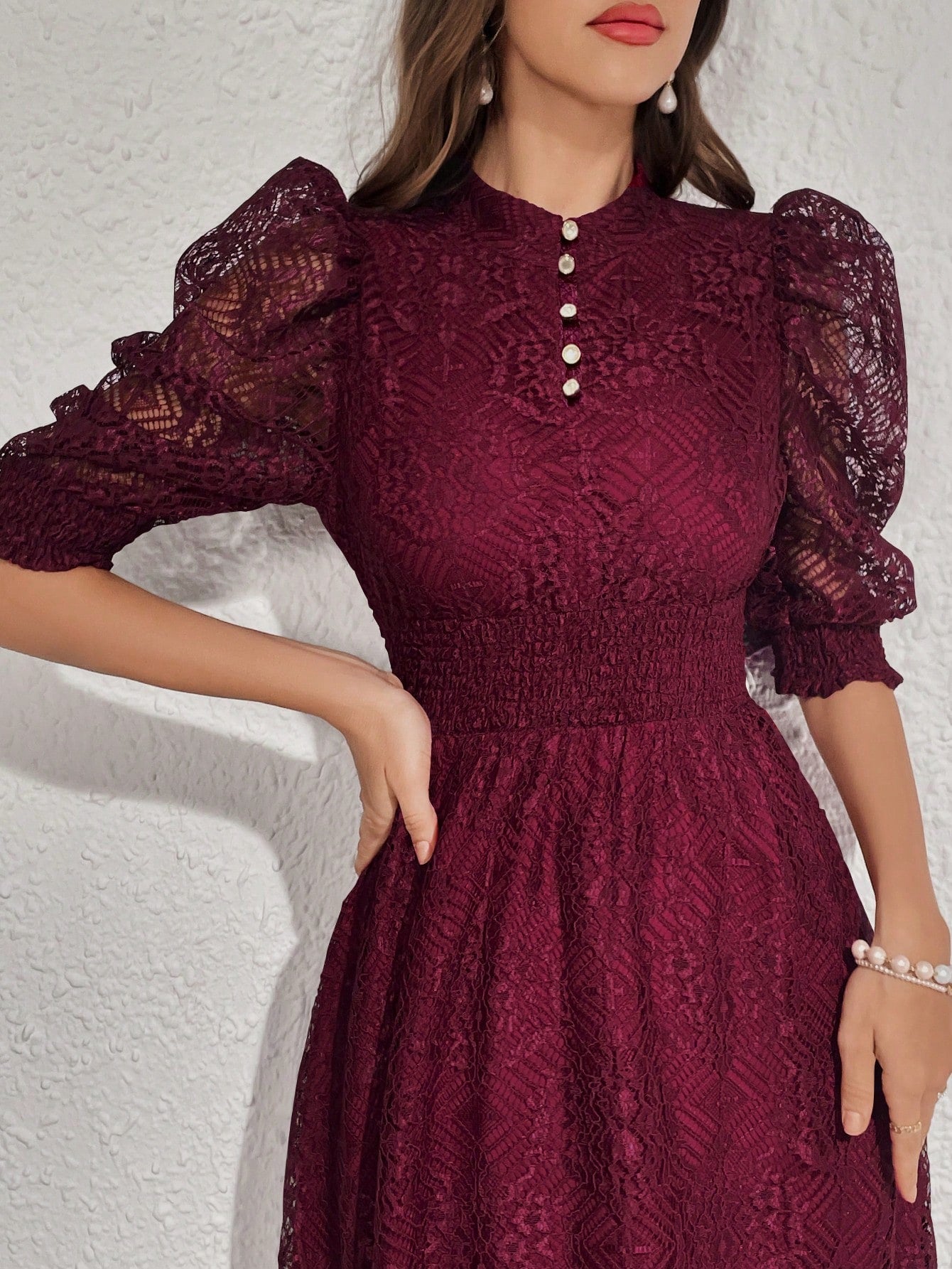  | SHEIN Modelyn Lace Panel Buttoned Detailing Waist Cinched Vintage Dress, Elegant Evening Party Dress | Dress | Shein | OneHub