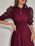  | SHEIN Modelyn Lace Panel Buttoned Detailing Waist Cinched Vintage Dress, Elegant Evening Party Dress | Dress | Shein | OneHub