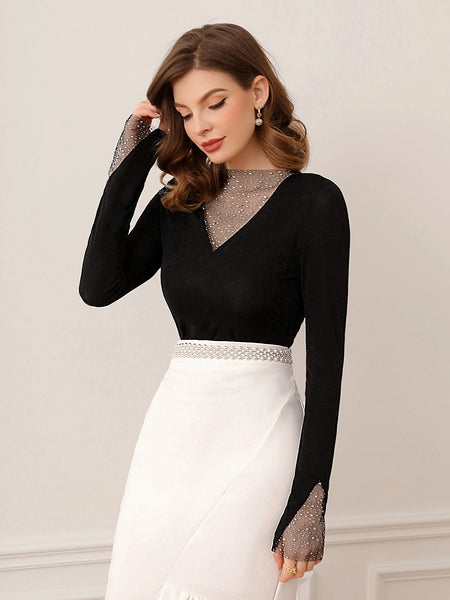 SHEIN Modelyn Mesh Insert Sheer Black Tee – OneHub