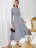 SHEIN Modelyn Solid Color Shawl Collar Double Breasted Blouse And Skirt Suit 2 Pieces Set