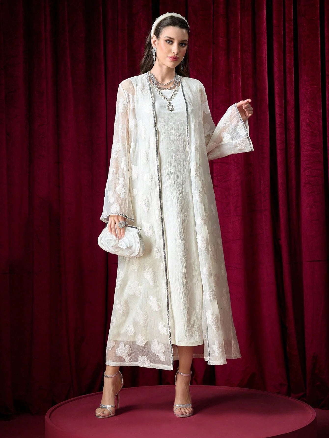 SHEIN Modelyn Women's Design Sense Long Sleeve Cardigan Sweater With Dress 2Pcs Set