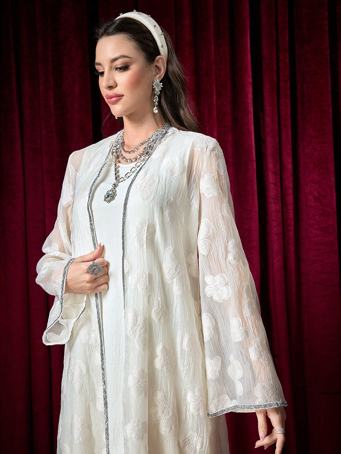 SHEIN Modelyn Women's Design Sense Long Sleeve Cardigan Sweater With Dress 2Pcs Set