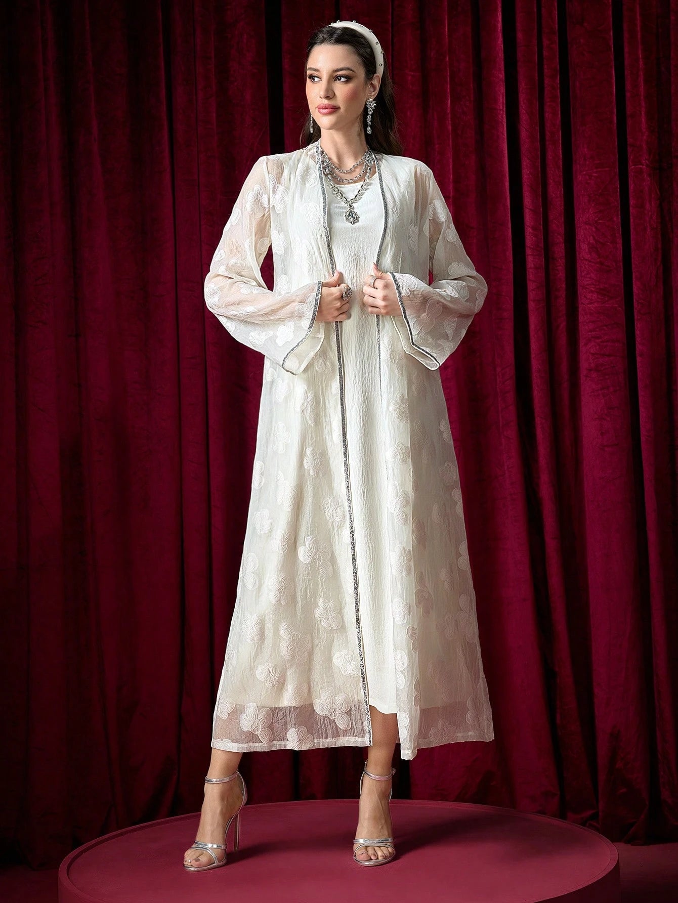 SHEIN Modelyn Women's Design Sense Long Sleeve Cardigan Sweater With Dress 2Pcs Set