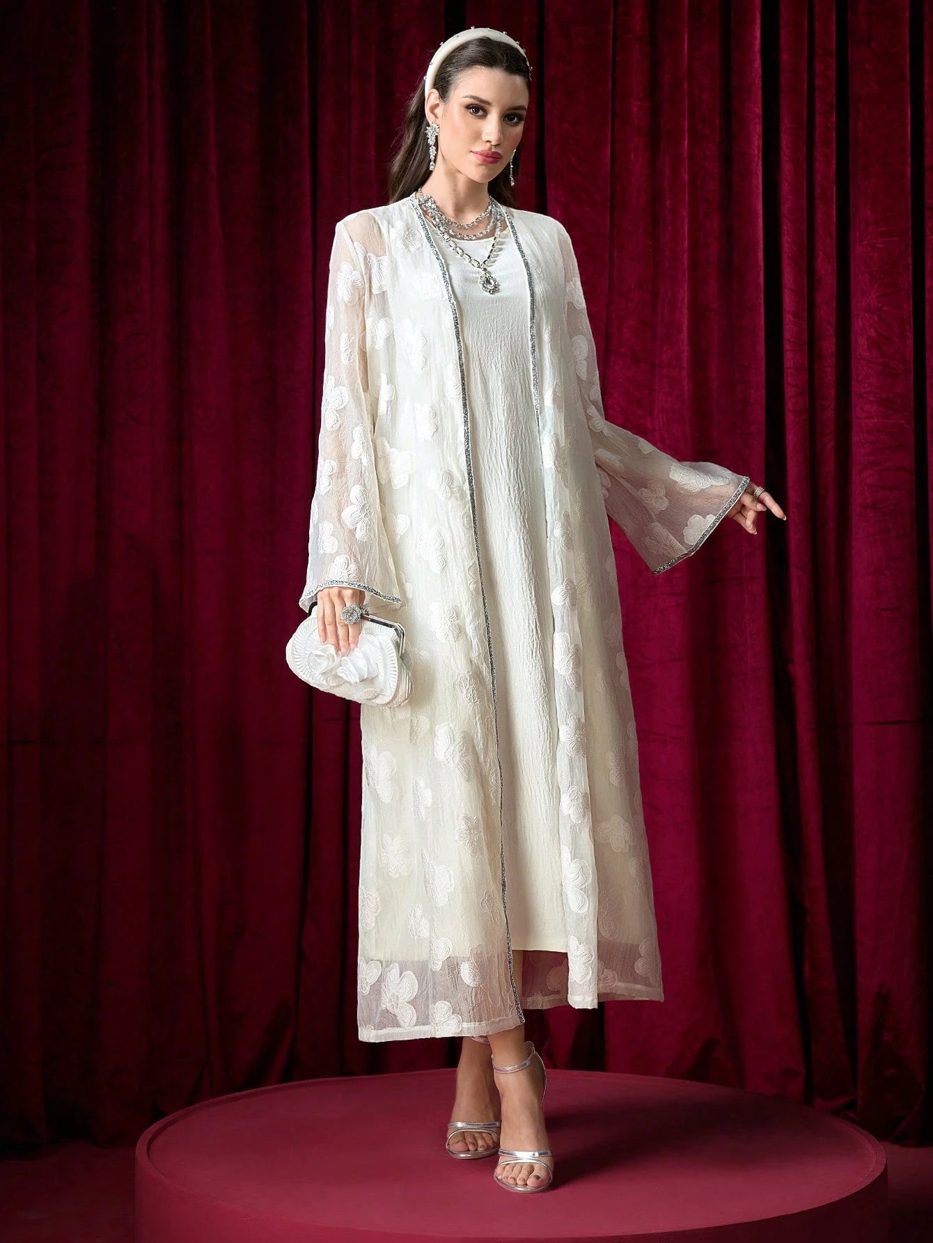 SHEIN Modelyn Women's Design Sense Long Sleeve Cardigan Sweater With Dress 2Pcs Set