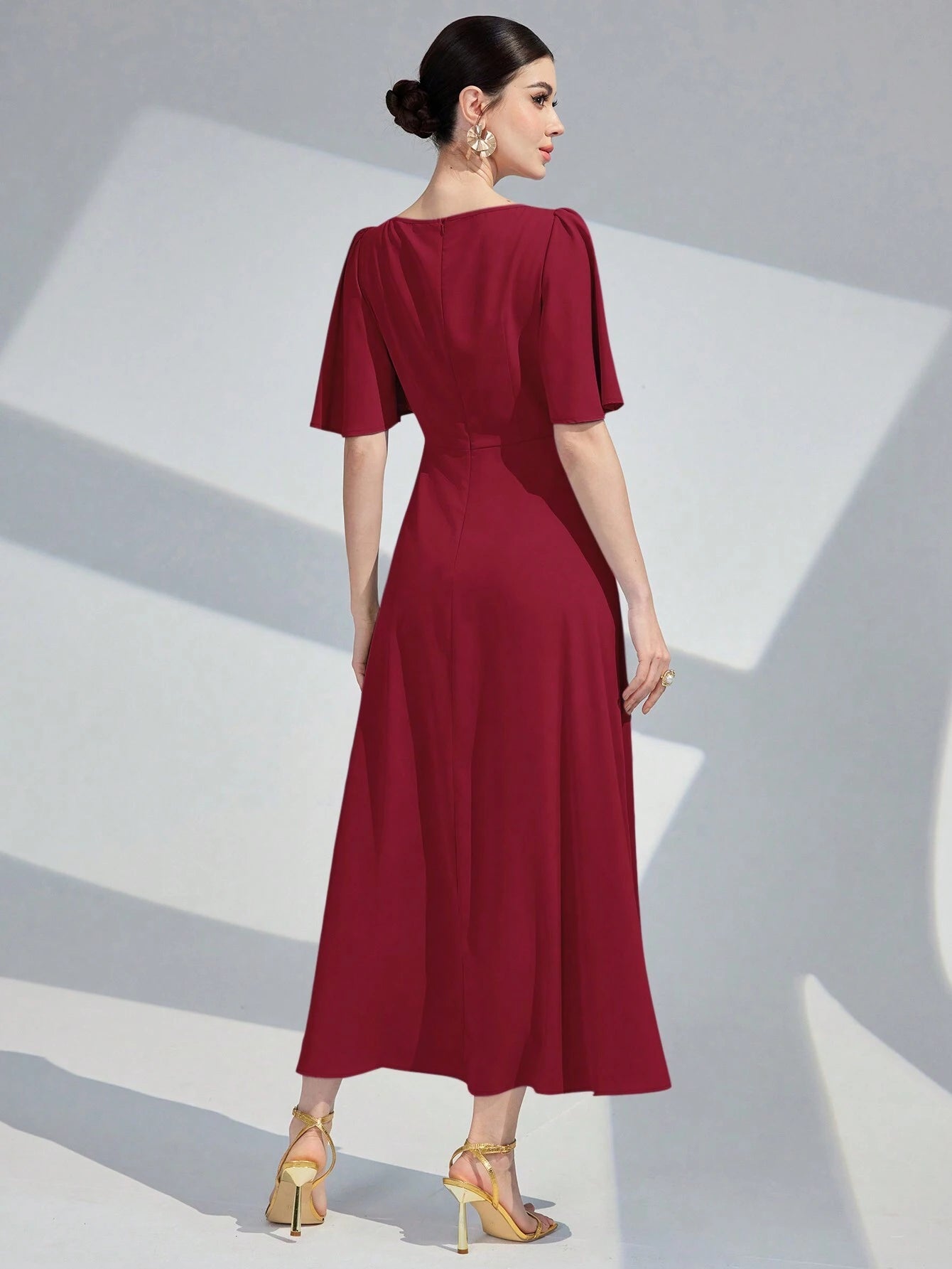 SHEIN Modelyn Women's Elegant Solid Color Waist-Tied Dress, Summer