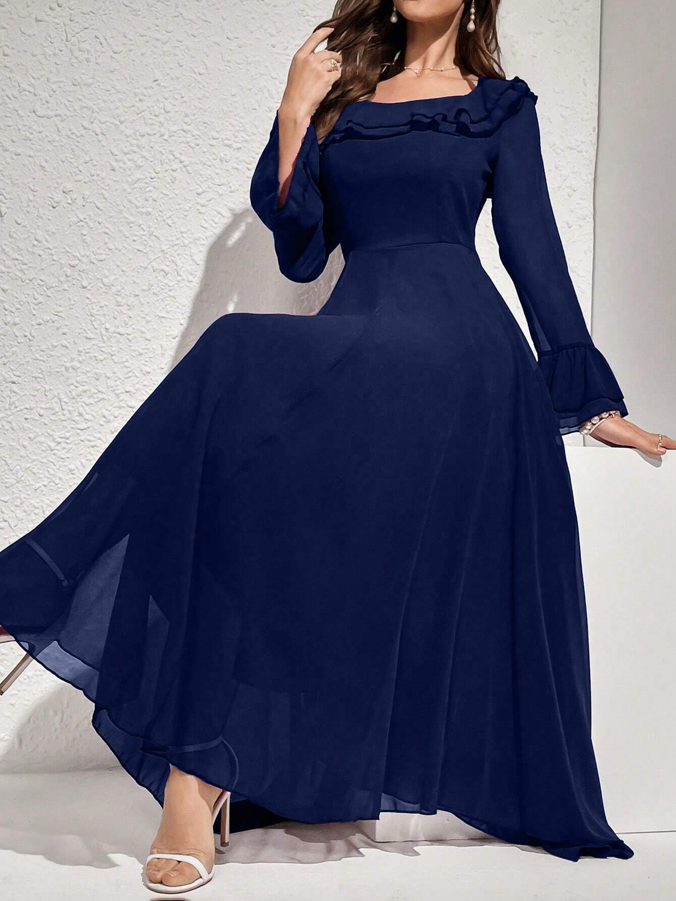  | SHEIN Modelyn Women's Solid Color Simple Daily Long Sleeve Dress Maxi Women Outfit Long Evening Dresses | Dress | Shein | OneHub