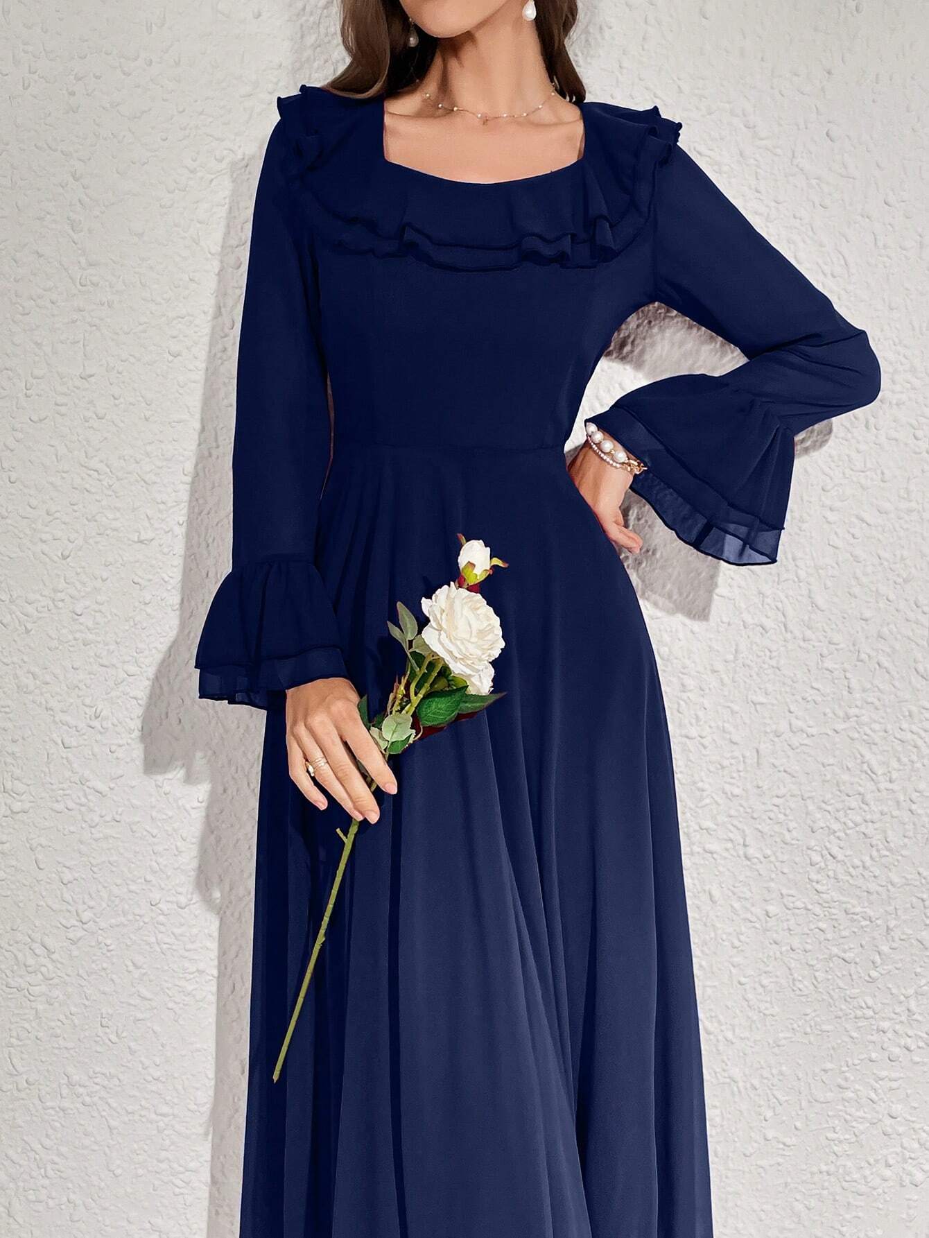  | SHEIN Modelyn Women's Solid Color Simple Daily Long Sleeve Dress Maxi Women Outfit Long Evening Dresses | Dress | Shein | OneHub