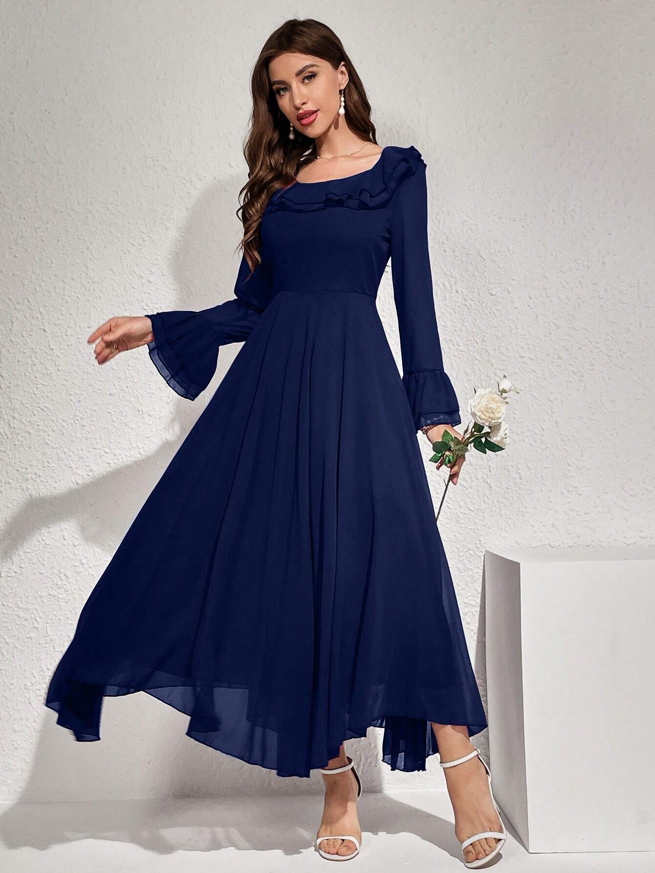  | SHEIN Modelyn Women's Solid Color Simple Daily Long Sleeve Dress Maxi Women Outfit Long Evening Dresses | Dress | Shein | OneHub