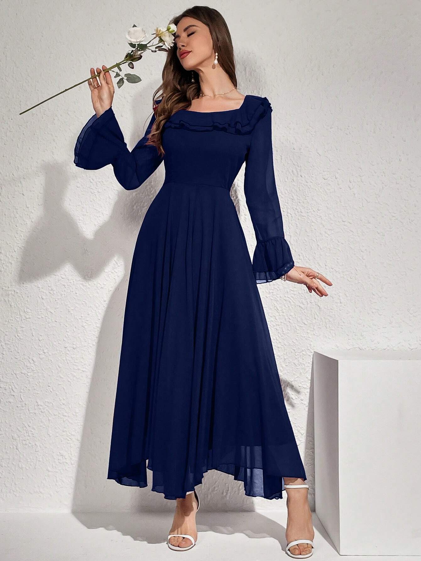  | SHEIN Modelyn Women's Solid Color Simple Daily Long Sleeve Dress Maxi Women Outfit Long Evening Dresses | Dress | Shein | OneHub