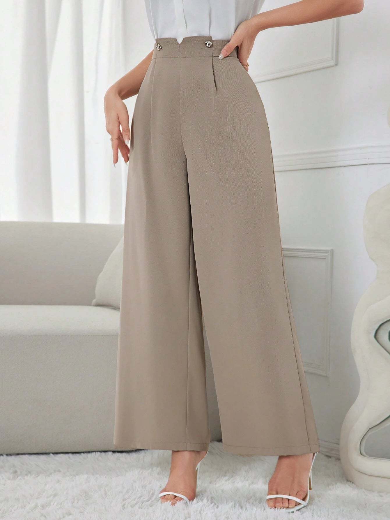  | SHEIN Modelyn Women's Solid Color Wide Leg Pants With Pockets, Elegant | Pants | Shein | OneHub