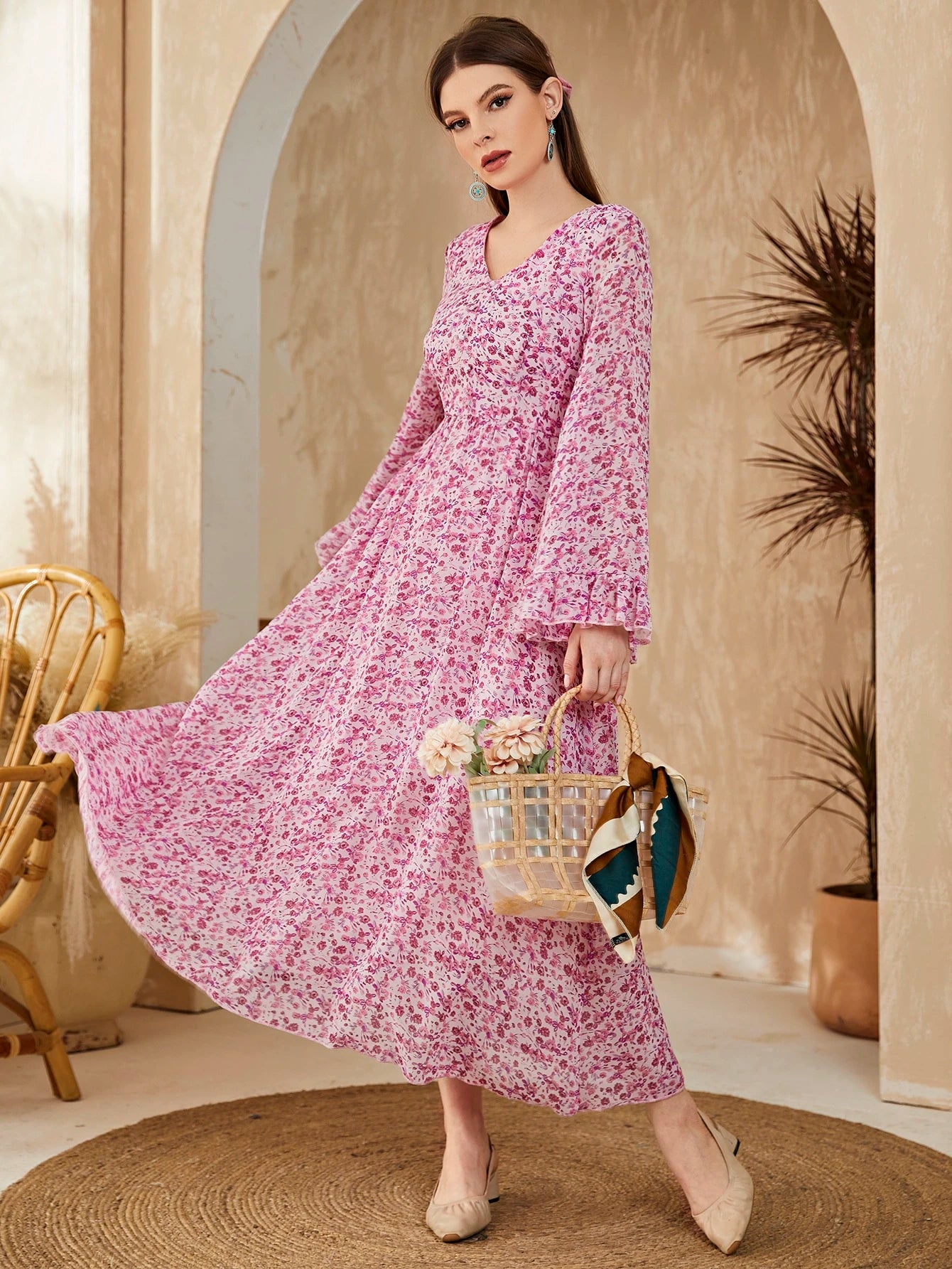  | SHEIN Mulvari Ditsy Floral Flounce Sleeve A-line Dress | Dress | Shein | OneHub