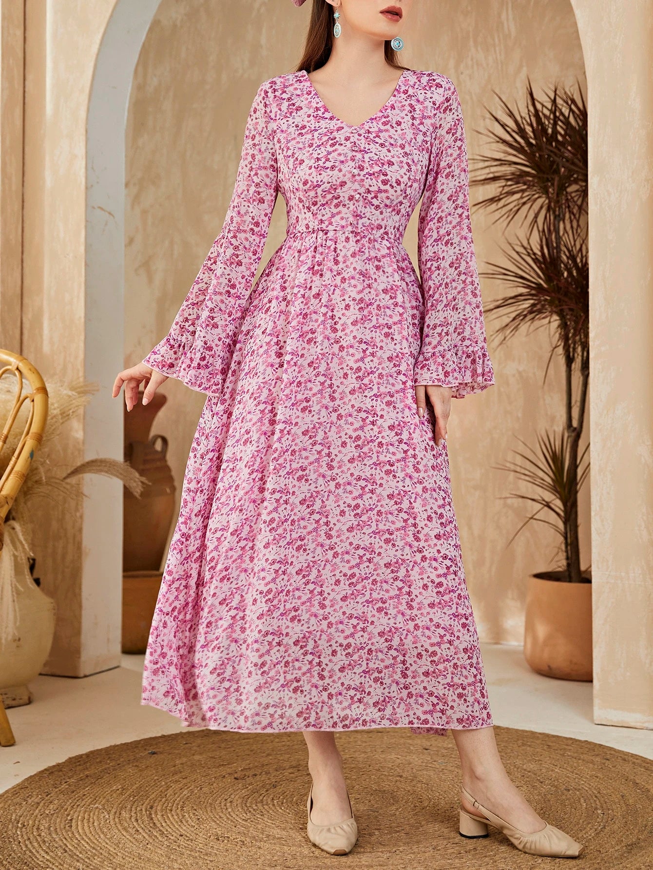  | SHEIN Mulvari Ditsy Floral Flounce Sleeve A-line Dress | Dress | Shein | OneHub