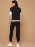 SHEIN Mulvari Zip Up Chevron Colorblock Sweatshirt & Joggers Set