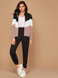 SHEIN Mulvari Zip Up Chevron Colorblock Sweatshirt & Joggers Set