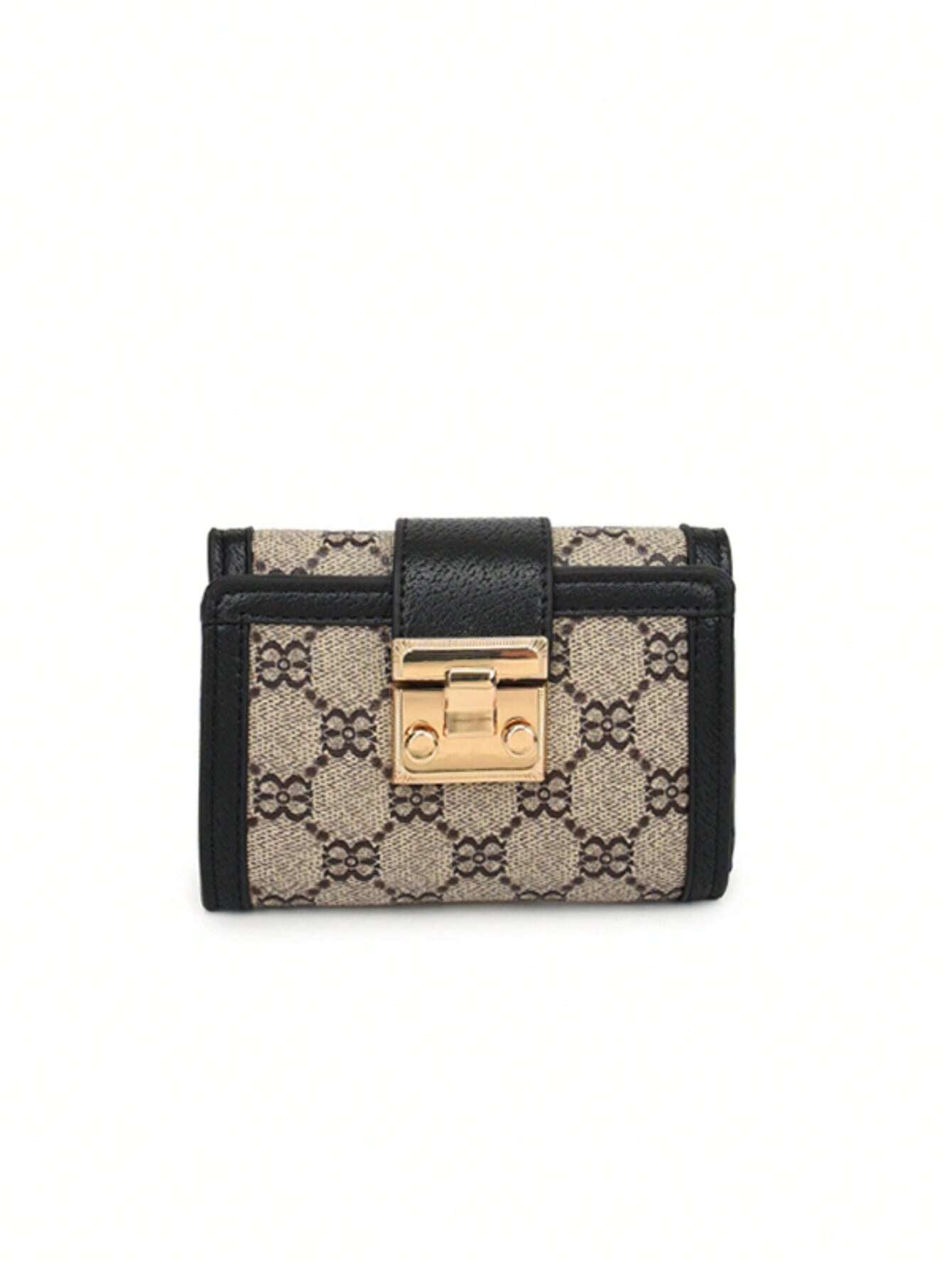  | SHEIN New Arrival Women's Short Wallet With Black Flower Pattern Print Anti-Theft Card Holder For Id Credit Card Fashionable Golden Square Lock & Multiple Card Slots And Portable Design Business Casual For Women Wallet Purse Wallet Small Wallet | Wallet | Shein | OneHub