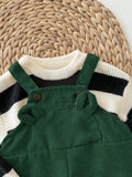 SHEIN Newborn Baby Boy/Girl Casual Corduroy Overalls With Cute Animal Ear Design, Versatile All-Match Style Fall Winter