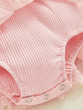 SHEIN Newborn Baby Girl Romper Dress Short Sleeve Mesh Tutu Dress Lace Mesh Dress Bodysuits With Headband Sets