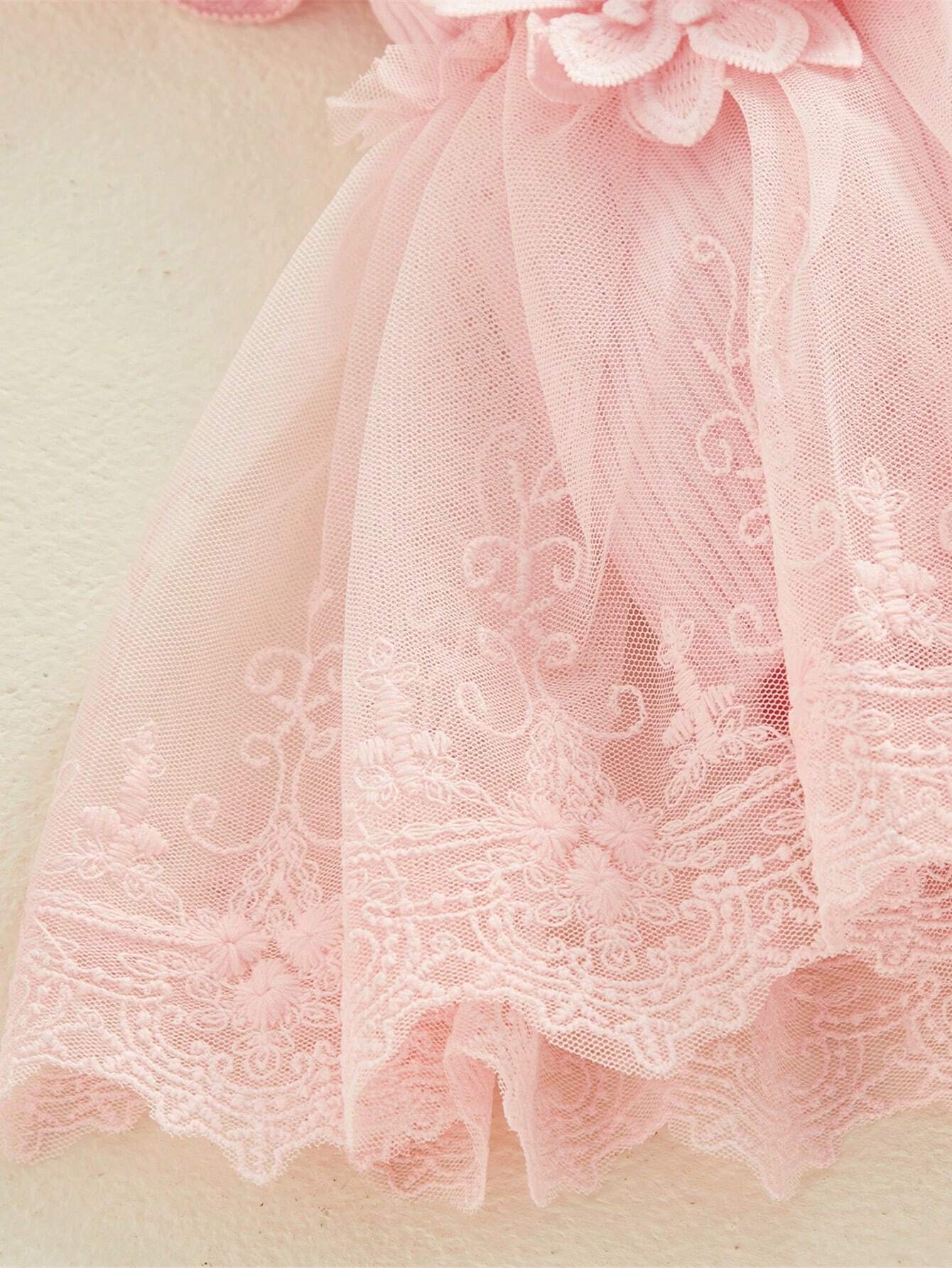 SHEIN Newborn Baby Girl Romper Dress Short Sleeve Mesh Tutu Dress Lace Mesh Dress Bodysuits With Headband Sets