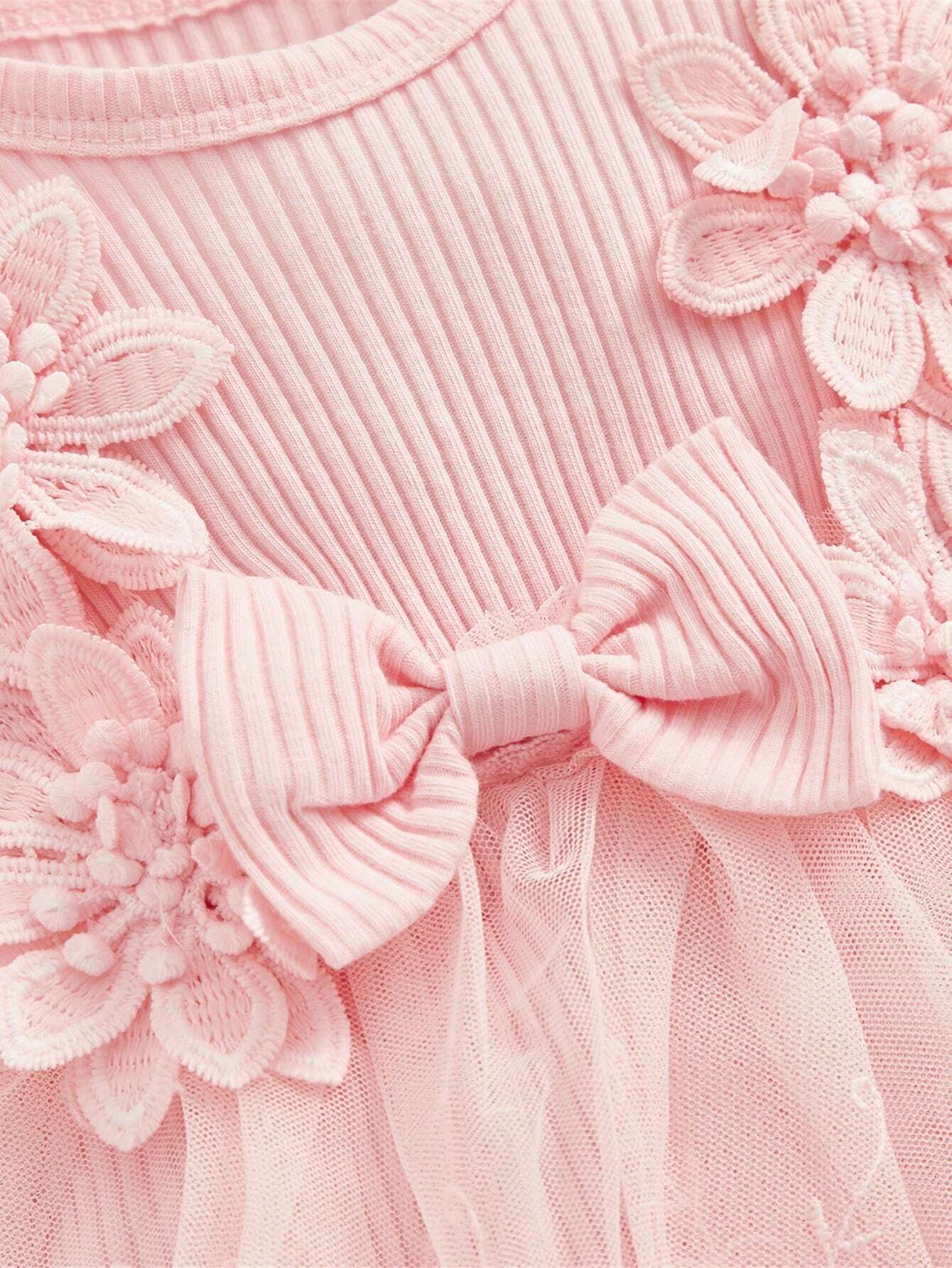 SHEIN Newborn Baby Girl Romper Dress Short Sleeve Mesh Tutu Dress Lace Mesh Dress Bodysuits With Headband Sets