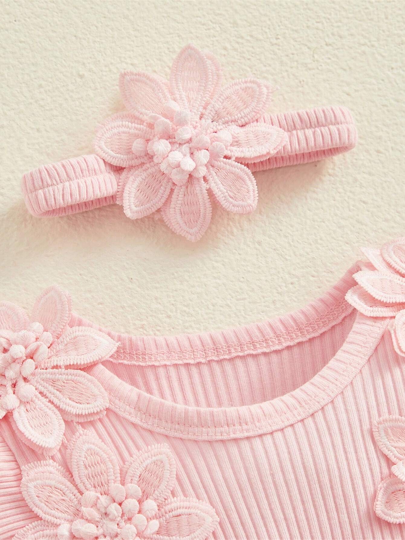 SHEIN Newborn Baby Girl Romper Dress Short Sleeve Mesh Tutu Dress Lace Mesh Dress Bodysuits With Headband Sets