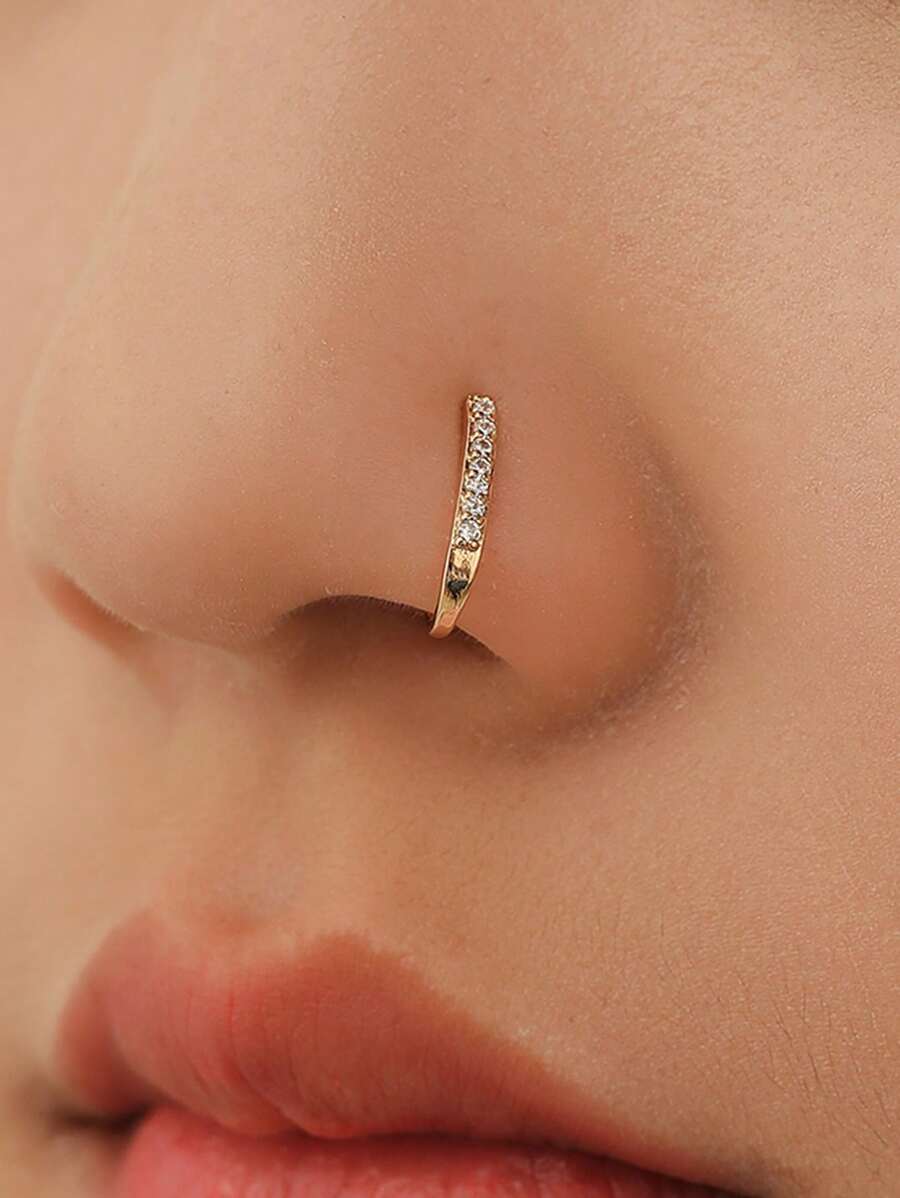 | SHEIN Nooxian 1pc Cyberpunk Style U-Shaped Zirconia Nose Ring, Gold-Tone Nose Piercing Decoration Accessory | Nose Ring | Shein | OneHub