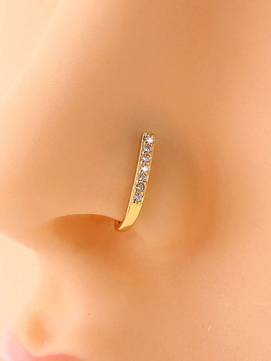  | SHEIN Nooxian 1pc Cyberpunk Style U-Shaped Zirconia Nose Ring, Gold-Tone Nose Piercing Decoration Accessory | Nose Ring | Shein | OneHub