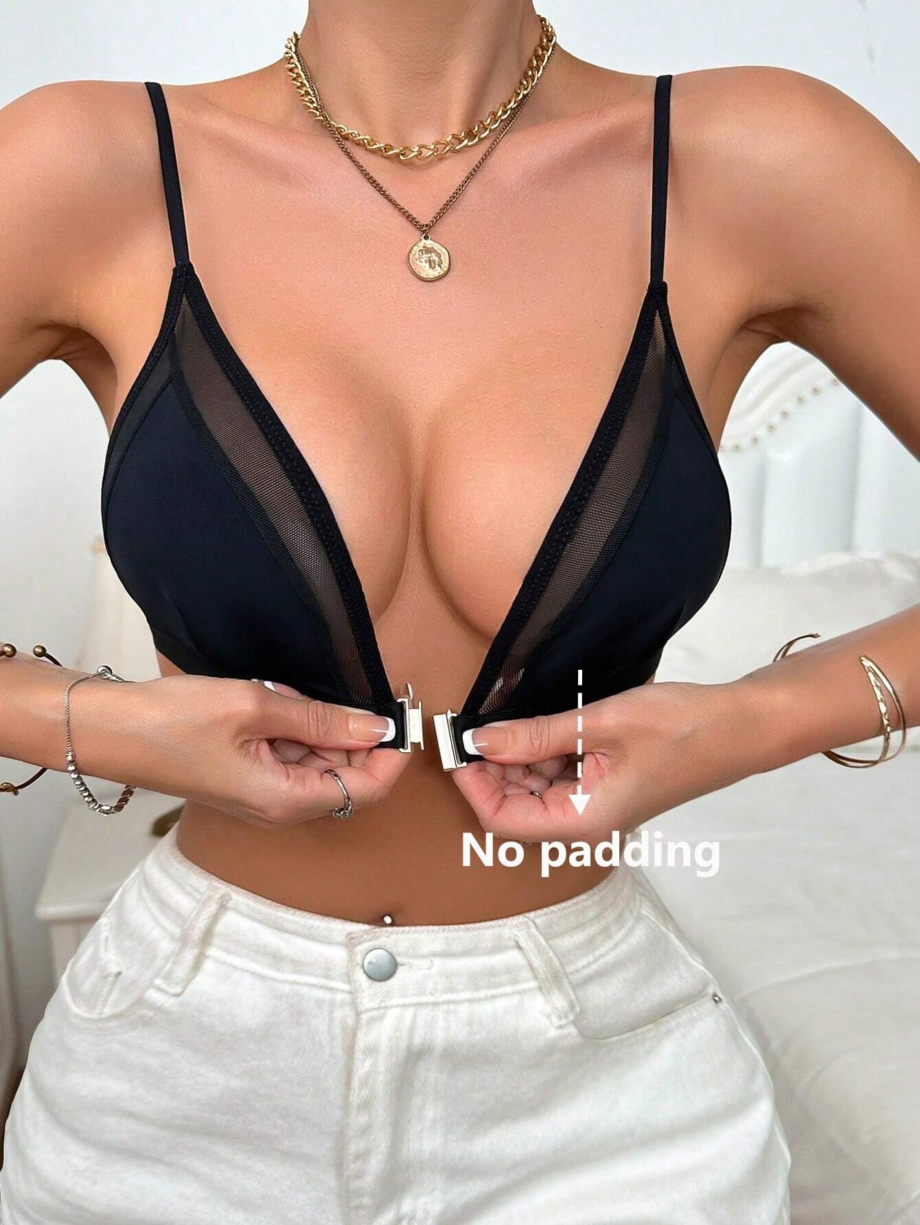  | SHEIN NudeFit Sexy Mesh Splicing Front-Clasp Deep V Bra | Lingerie | Shein | OneHub