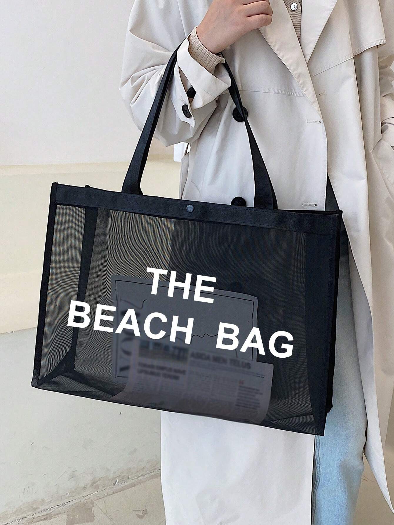  | SHEIN Nylon Material Alphabet Printed Beach Mesh Tote Bag With Beach Bag | Bags | Shein | OneHub